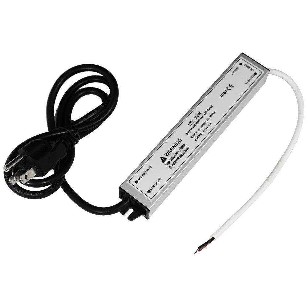 12V 2.5Amp 30W Outdoor IP67 Waterproof LED Power Supply with Power Plug Aluminum Shell Transformer
